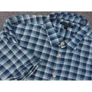 John Varvatos USA Shirt Mens XL Blue Plaid Short Sleeve Button Up Casual Regular